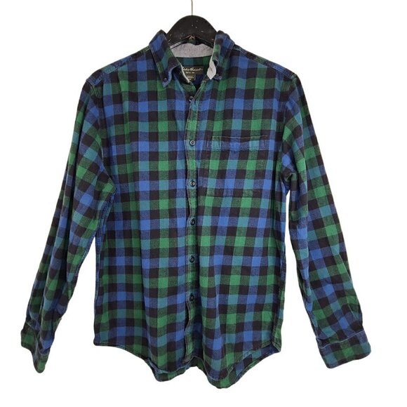 Eddie Bauer Blue Green Plaid Flannel Button Down Long Sleeve Shirt - Picture 1 of 6